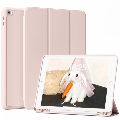 zoyu Case for iPad 9th/8th/7th Generation 10.2 Inch (2021/2020/2019) with Pencil Holder Slim Trifold Stand Smart Case with Soft TPU Back Auto Wake/Sleep Light Pink