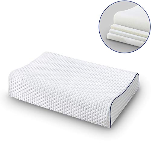 Vesgantti Contour Memory Foam Pillow, Adjustable Orthopedic Pillow for Neck Pain and Side Sleeper with Washable Pillowcase - 60 x 38 x 14cm