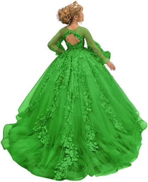 MASRAXO Flower Girl Dress for Wedding Lace Appliques Princess Pageant Dress for Girls Ball Gown