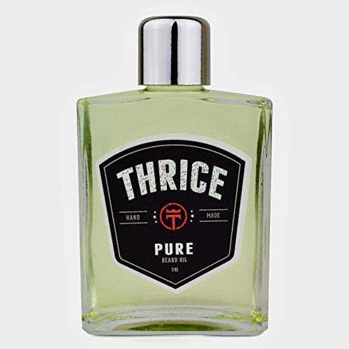 THRICE™ Pure Unscented Beard Oil - 2 fl oz - All Natural Beard Oil for Men Helps Reduce Beard Itch & Soften Coarse Facial Hair for an Ultra Smooth Beard. Handcrafted & American Made.