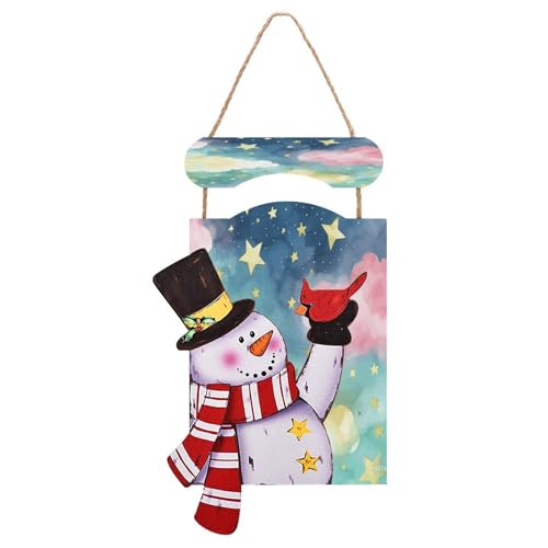Peinture en bois bonhomme de neige Noël et étoiles aquarelle