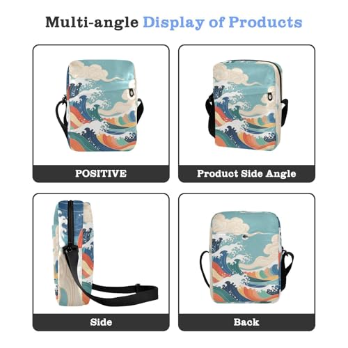 Retro Japanese Colorful Waves mens messenger bag Crossbody Small Bag For Women Woman Cross Body Purse Adjustable Strap for work Travel4