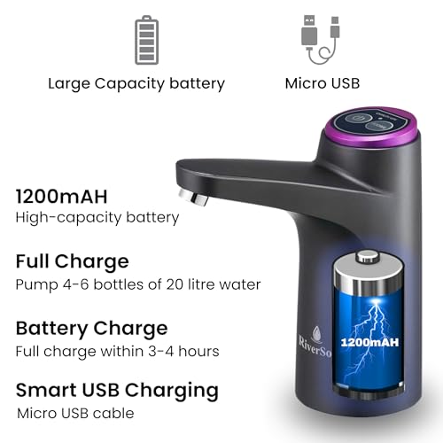 Image of RiverSoft AWD-BL-1 Automatic Water Dispenser for 20 Litre Bottle Can (Black, Food Grade, 4W, 1200 mAh Battery)