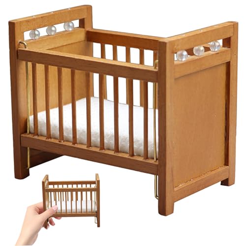 Cuna de casa de muñecas, Cuna de casa de muñecas Realista con colchón, Muebles de Madera, miniaturas 4x3x33 de 3x33 de Bricolaje para la de configuración