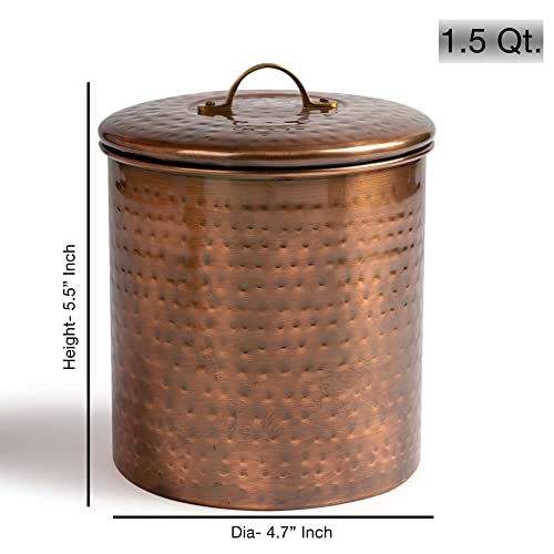 Nusteel Hammered 1.5 Qt Stainless Steel, Beautiful Food Storage Container For Kitchen Counter, Tea, Sugar, Coffee, Caddy, Flour Canister With Rubber Seal Lid, Copper Antique #TOP2