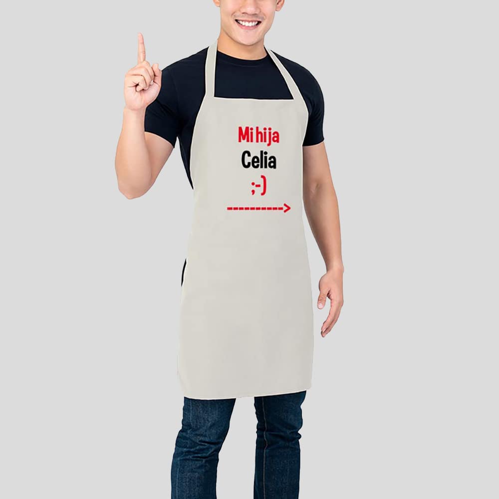CALLE DEL REGALO Lot de tabliers de cuisine BIO pour père et fils brodés avec des noms, beige, Taille Unique