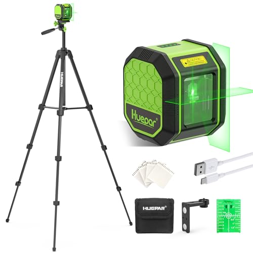 Image of Laser Level with 60 Inch Tripod, Fathers Day Dad Gifts, Huepar 100Ft Self Leveling Laser Level Rechargeable Green Cross Line Lazer Leveler Tool for Picture Hanging, Magnetic Bracket & Target Plate