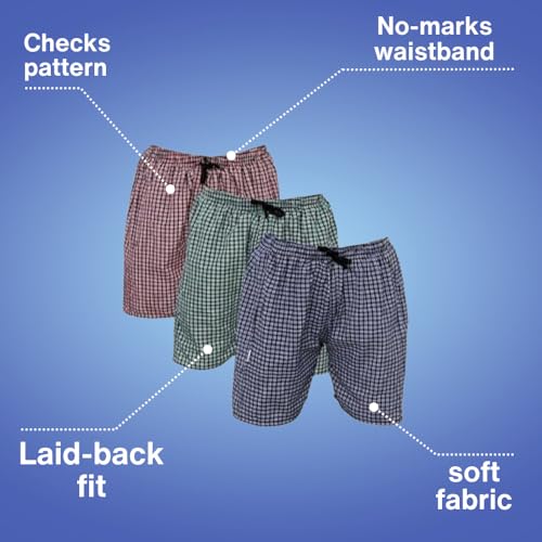 Image of Mens Cotton Boxer | Mens Check Boxer | Mens Casual Shorts | Mens Regular Wear Boxer | Mens Boxer Shorts | Mens Regurlar Fit Boxer - Pack of 3