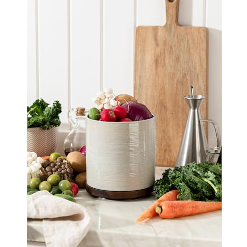 Image of Utensil Holder, 360 Rotating Extra Large Ceramic Kitchen Utensil Holder for Countertop, 7.3 inch Cooking Utensil Crocks with Rotatable Wooden Base, Farmhouse Decor, Dusty Gray