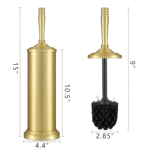 Image of Gold Toilet Brush and Holder Set, Stainless Steel Toilet Brush for Bathroom,Heavy Duty Gold Toilet Bowl Brush and Holder,Deep Cleaning Modern Toilet Cleaner Brush -Space Saving, Covered Brush, Durable