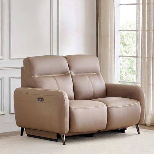 Image of Home Centre | Skyros Electric Half Leather 2-Seater Recliner | Recliner Sofa for Living Room | Pine Wood, Solid Wood | Brown | 1 Year Warranty
