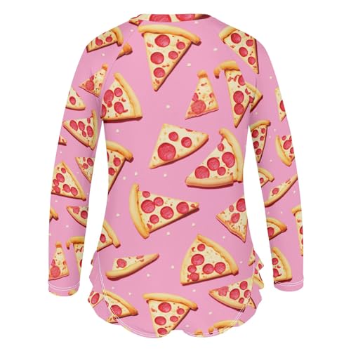 CHIFIGNO Pink Pizza Toddler Girls Swimsuits One Piece Rashguard UPF 50+ Long Sleeve Girls' Swimwear Sport Bathing Suit, 3T3