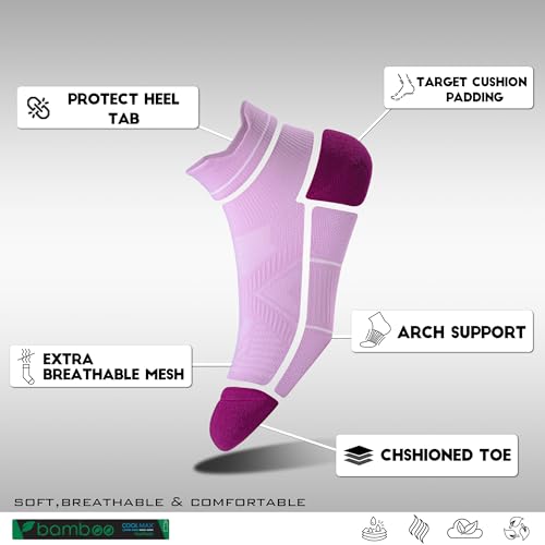Image of BRISIRA Coolmax Bamboo Viscose Women Compression Running Ankle Socks No Show Athletic Wicking Thick Cushioned Arch Support