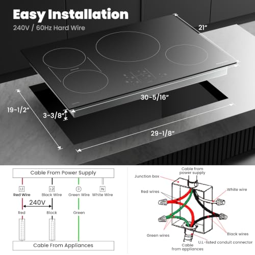 Image of GASLAND 30 Inch Induction Cooktop, 4 Burner with Bridge Element, 220V