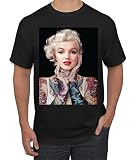 Wild Bobby Marilyn Tattoos Black Pop Culture Men's Graphic T-Shirt, Black, Medium