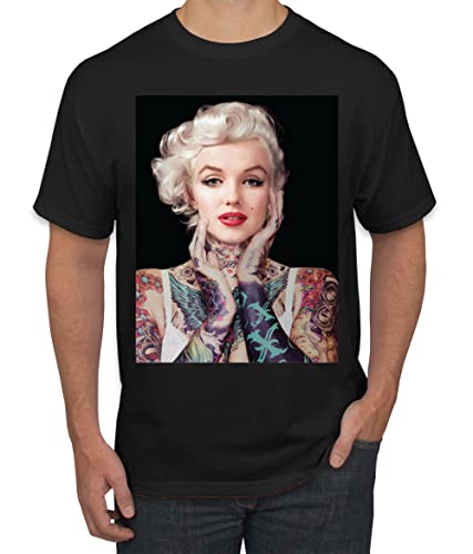 Wild Bobby Marilyn Tattoos Black Pop Culture Men's Graphic T-Shirt, Black, XX-Large