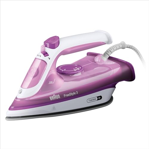 Braun FreeStyle 3 FI3124PU, Ferro da Stiro, Tecnologia FreeGlide 3D, 170g/min, Piastra SuperCeramic, Auto Spegnimento, Serbatoio 270ml, 2400W, Viola