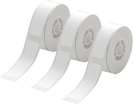 3 Rolls White D30 Label Tapes Compatible with Label Maker Model D30, Thermal Sticker Paper 12mm x 40mm 0.47 x 1.57 Inches Black on White Laminated Office Labeling Tape Replacement