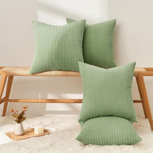 Image of Topfinel Decorative Sage Green Throw Pillow Covers Cushion Cases, Set of 4 Soft Velvet Modern Double-Sided Designs Match for Home Decor, Pillow Inserts Not Included (18x18 inch)