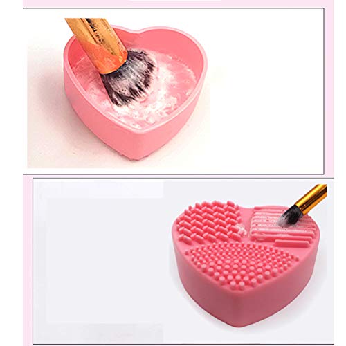 Beaupretty Makeup Brush Cleaner Kit Silicone Cosmetic Cleaning Pad And Quick Color Removal Sponge Heart Shaped Washing Scrubber Mat (Pink) #TOP3