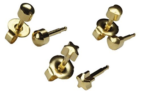 Ear Piercing Earrings gold 3 Pairs Of 4mm 24 k gold Hypoallergenic