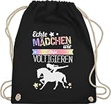 Turnbeutel Rucksack - Pferd Pferde - Echte Mädchen voltigieren Namen - Unisize - Schwarz - reiten zubehör pferderucksäcke pferden voltigier beutel voltigiertasche pferderucksack pferdemotiv
