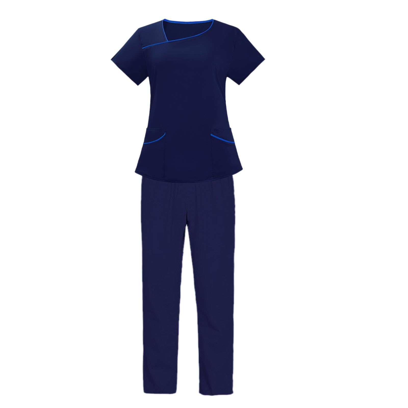Conjunto de Uniforme Médico para, Ropa de Trabajo para Cuidadores de Mascotas, Ropa de Trabajo para El Sector Salud, Cómodo de Usar, Blusa, L azul oscuro
