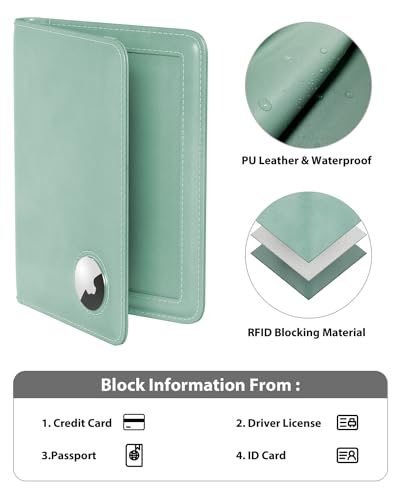Image of Stouchi AirTag Passport Holder, Sky Blue, 0.6 x 4 x 5.5 inches, Fashion Simple Slim Multiple