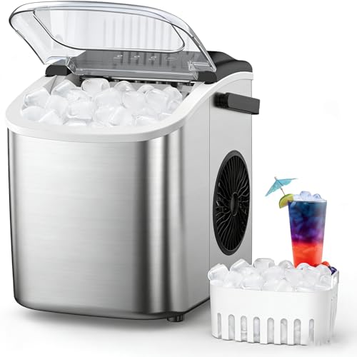 Electactic 9 Cubes Ready in 6-8 Mins Countertop Ice Maker, 26.5Lbs per Day Stainless Steel Portable...
