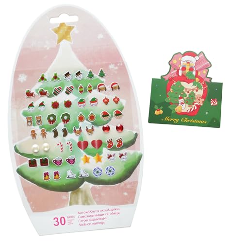 koutey Christmas Stick On Earrings for Little Girls 4-6 - Girls and Toddlers Cute Colorful Christmas Sticker Earrings Self-Adhesive Craft Gem Jewelry Stickers, Christmas New Year Gift