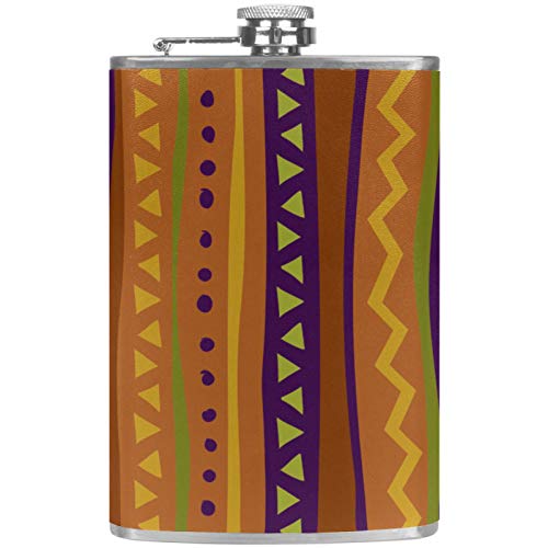 Petaca de cuero con bolsillo para whisky con embudo para camping, pesca, barbacoa, fiesta, bar, bebederos, botella de vino, tribu geométrica