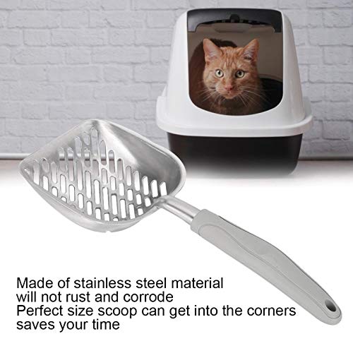 01 Cat Litter Scoop, Cat Poop Cleaning Tool Metal Cat Litter Scoop Cat Litter Boxes Scoop for Poop Sifting for Cat(grey) - Image 2