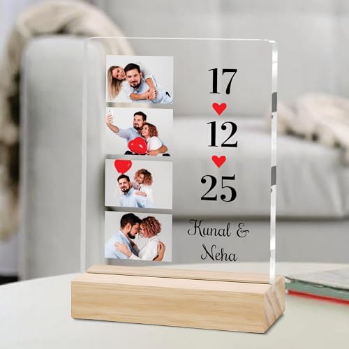 Image of Giftplease Customized Photo Frame with Wooden Stand | Transparent | Personalized Couple Picture Frame Gift for Girlfriend, Boyfriend, Husband, Wife |Anniversary, Wedding, Valentine s Day C 07