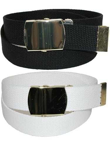 CTM Kid's Cotton Belt with Brass Military Buckle (Pack of 2 Colors)4