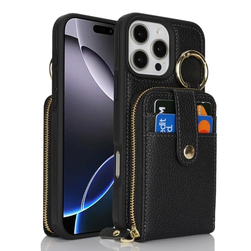 Housse en cuir iPhone 16 Pro Max SailorTech avec porte-carte élégant noir