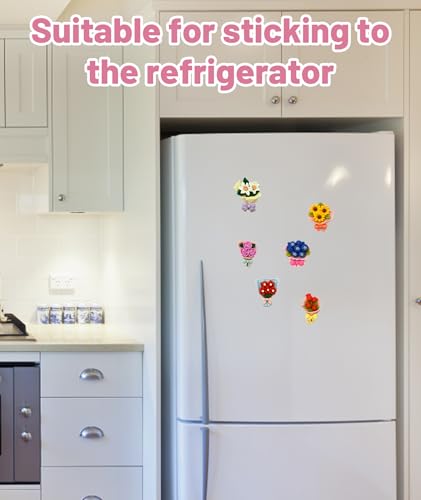 Image of 6PCS Mini Flower Vase Fridge Magnet, Decorative Rose Magnets for Refrigerator, Stylish Mini Fridge Decor for Kitchen, Office, Home, Gift