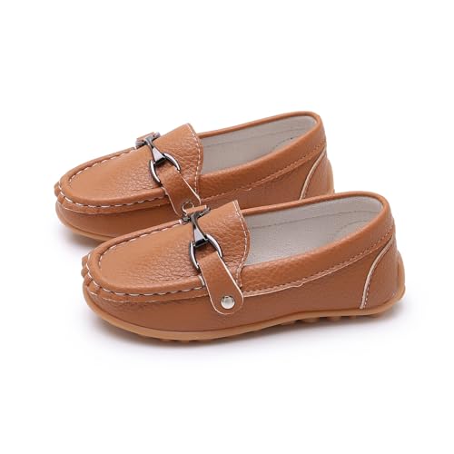 Image of SOFMUO Boys Girls Leather Loafers Slip-On Oxford Flats Boat Dress Schooling Daily Walking Shoes(Toddler /Little Kids)