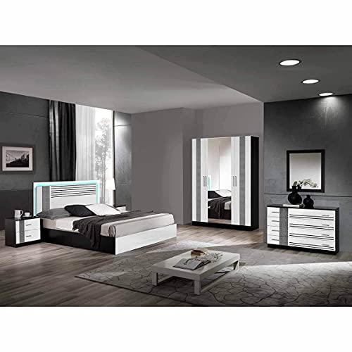 AltoBuy RAVENNE - Chambre Complète 160x200cm Noire et Blanche