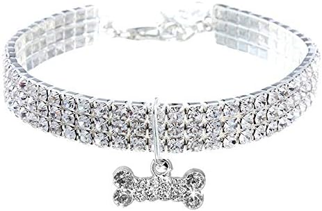 RayMinsino Pet Collar with Diamonds, Adjustable Crystal Diamond Elastic Bone Pendant Wedding cat and Dog Small pet Necklace Jewelry