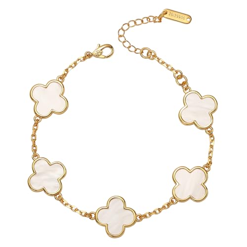 18K Gold Plated Clover Bracelet for Women, Four Leaf Clover Lucky Charm Bracelet, Dainty Jewelry Gifts for Women
