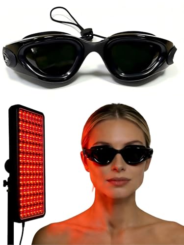 Gafas de protección para solárium 200–2000 nm, gafas de seguridad para IPL, LED y luz roja, lentes con cordón ajustable de 40 cm, incl. estuche y paño de limpieza