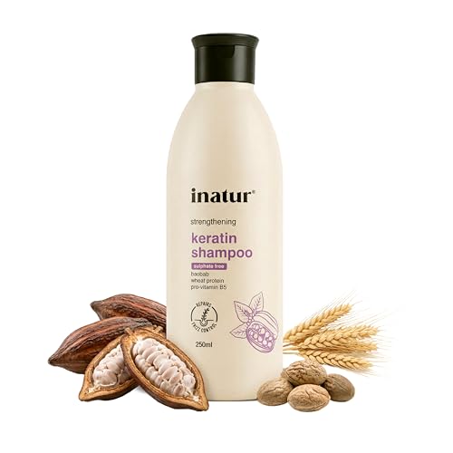 Image of inatur Keratin Shampoo - Hair Strengthening, Frizz Control, Color Protection | With Baobab Oil, Wheat Protein, And Pro-Vitamin B5 | Sulfate-Free, Natural, Vegan, Cruelty-Free| 250ml
