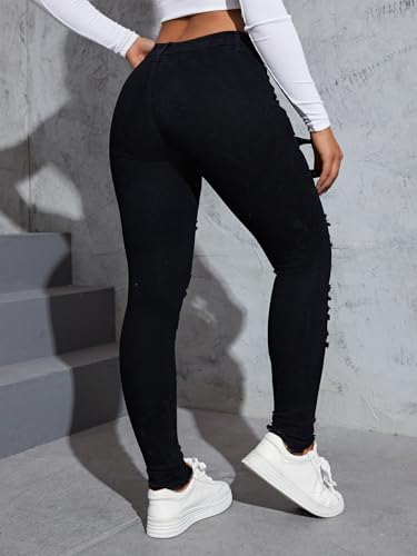 Floerns Women's Ripped Distressed High Waist Jeans Stretch Denim Pants2