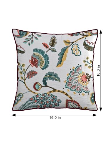 Image of Pure Cotton Quilted Cushion Cover 16x16 Inch | Anokhi Print Decorative Throw Pillow Cover | Soft Cotton Sofa Cushion Cover with Hidden Zipper | Living Room Bedroom Home Decor