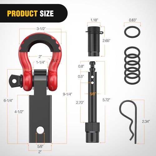 Image of Nilight Anti-Theft Shackle Hitch Receiver 2Inch 45000 LBs Breaking Strength 3 /4 inch Anti-Theft D Ring Shackle 5 /8 inch Trailer Hitch Lock Pin Heavy Duty Solid Towing Kit for Trucks Off Road (Red&Black)