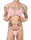FEOYA Herren 2-teilige Dessous Set Sexy Crossdresser Transparente Spitze BH und Slips Set Männlich Einstellbare Bikini Set Sissy BH G-string Strings Unterwäsche Set Gay Dessous Rosa XL