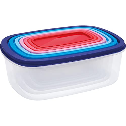 Quid Hábitat Set 7 herméticos rectangulares, Apilables y encajables, BPA Free, Plástico, Multicolor