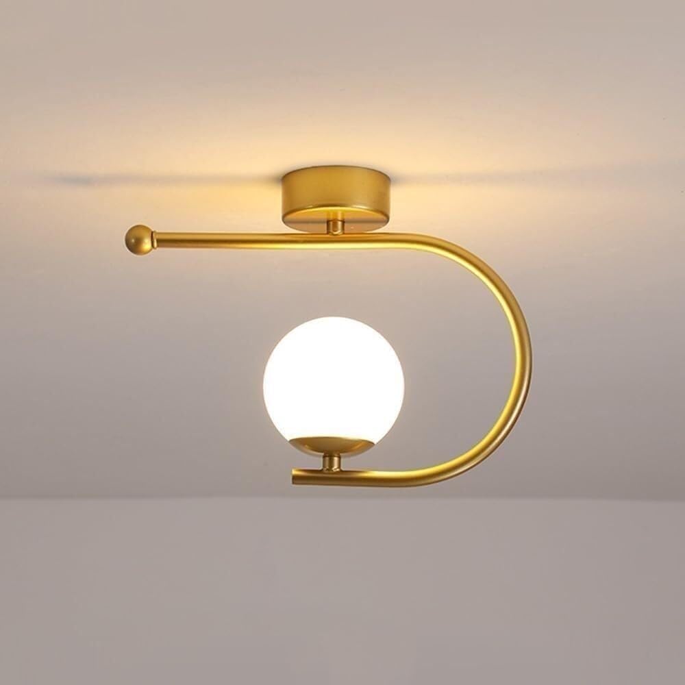 LYMSXAZOU Semi Flush Mount Ceiling Light Entryway - Nordic Glass Ball with Bulb Metal Hallway Lights(Gold)