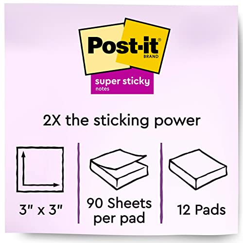 Image of Post-It Notes Super Sticky Pad - 3 inch x 3 inch, Canary Yellow, 12 Pads Per Pack