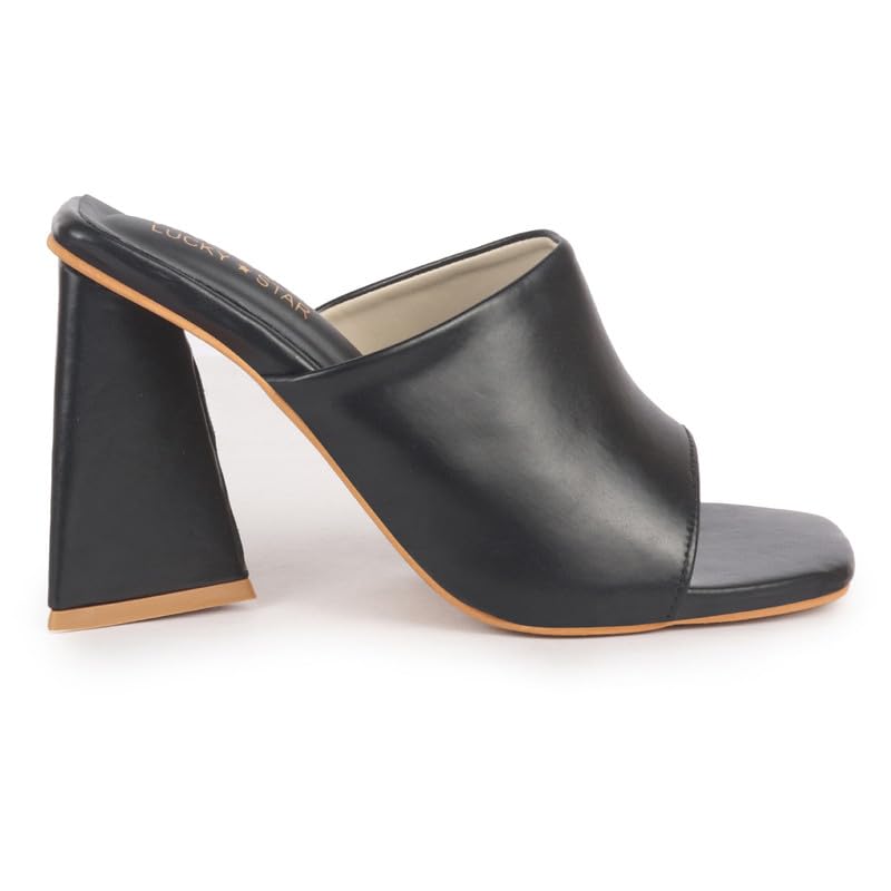 Image of FAUSTO Women Open Square Toe Cone Block Heel Formal Slip On Sandals with Wide Vamp Strap | Elegant Slip-On 4 Inch Heel Sandals For Office, Work, Party